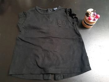Tshirt bébé fille noir 3 mois kiabi été manches courtes poche broderie
