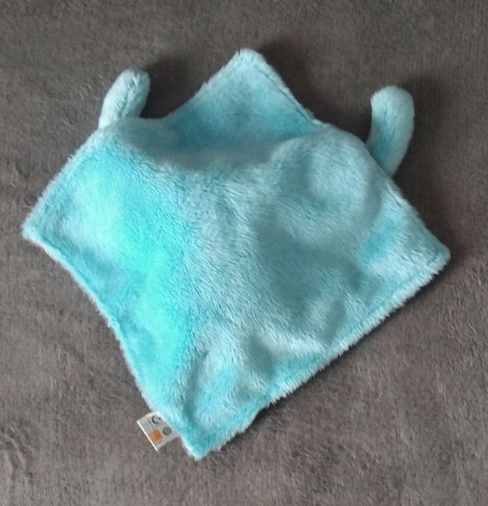 Doudou ours carre plat marron et bleu turquoise - Eurobear - photo numéro 2