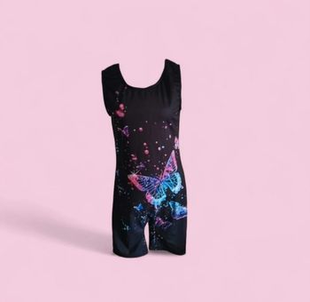 Maillot de bain 1 pièce shorty noir papillon taille 14 ans neuf