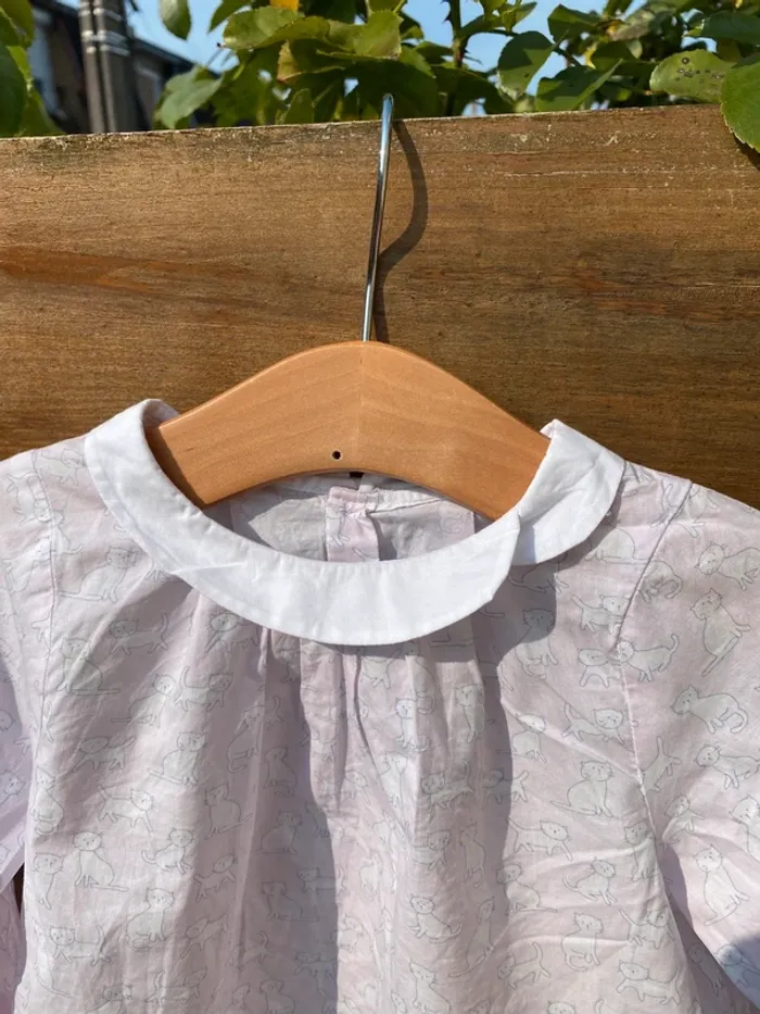 Chemisier bébé fille jacadi Paris blouse rose pâle chats blancs 24 mois 2 ans 86cm - photo numéro 4