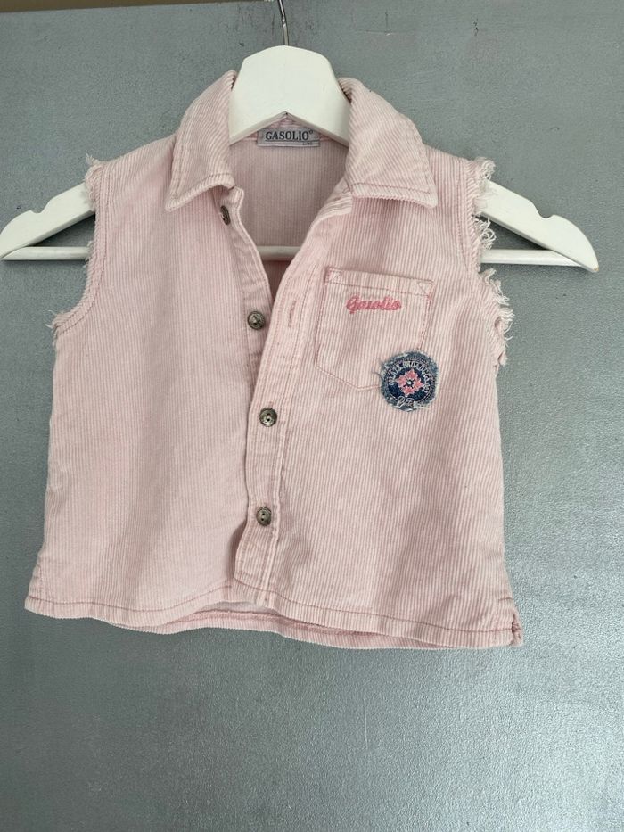 Gilet sans manches en velours rose Gazolio taille 12 mois