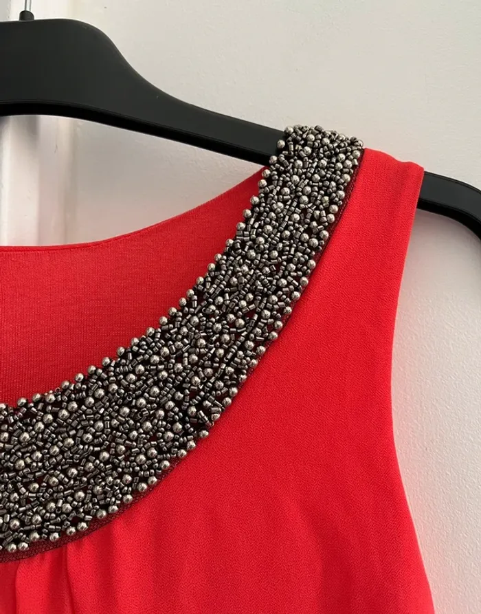 Top peplum débardeur avec perles corail/rouge T36 made in Italy - photo numéro 2