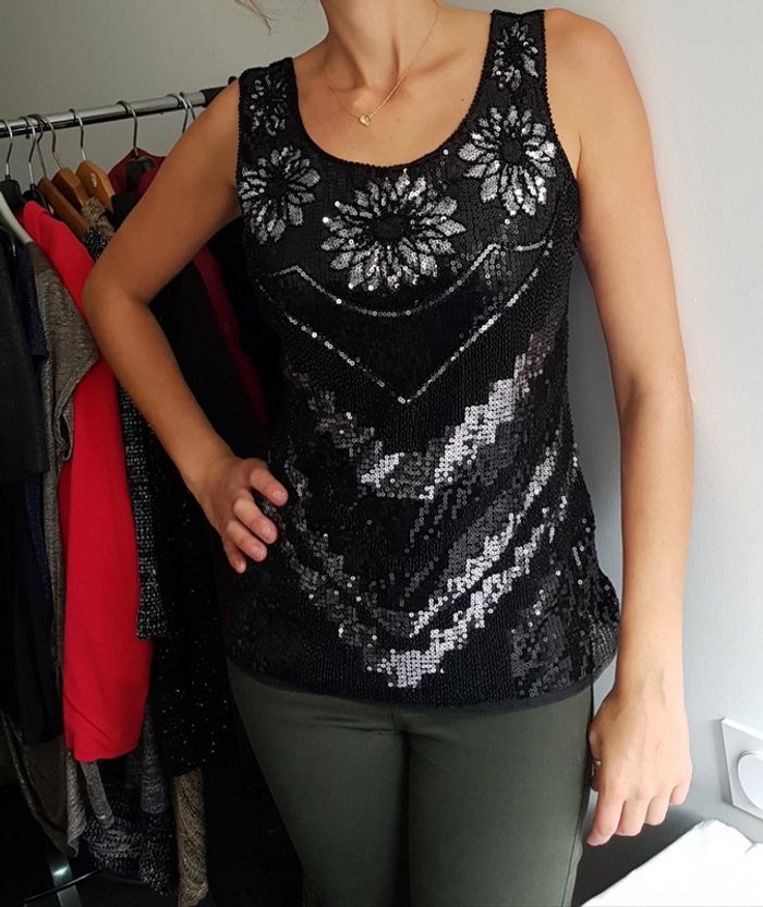 Haut de fete/ noel sequin argenté et noir - photo numéro 3