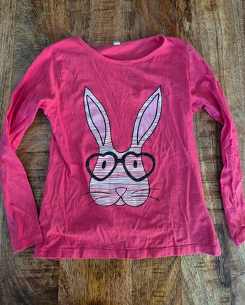 T shirt longue manche 4 5 ans lapin rose 