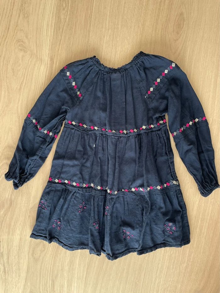 Robe fluide en coton bleu marine avec broderie fleurs roses fille taille 5 ans Tape à l’œil - photo numéro 4
