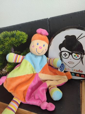 Doudou plat tortue fleur rose orange vert Dentition Mots D'enfants Bleu Vert Raé