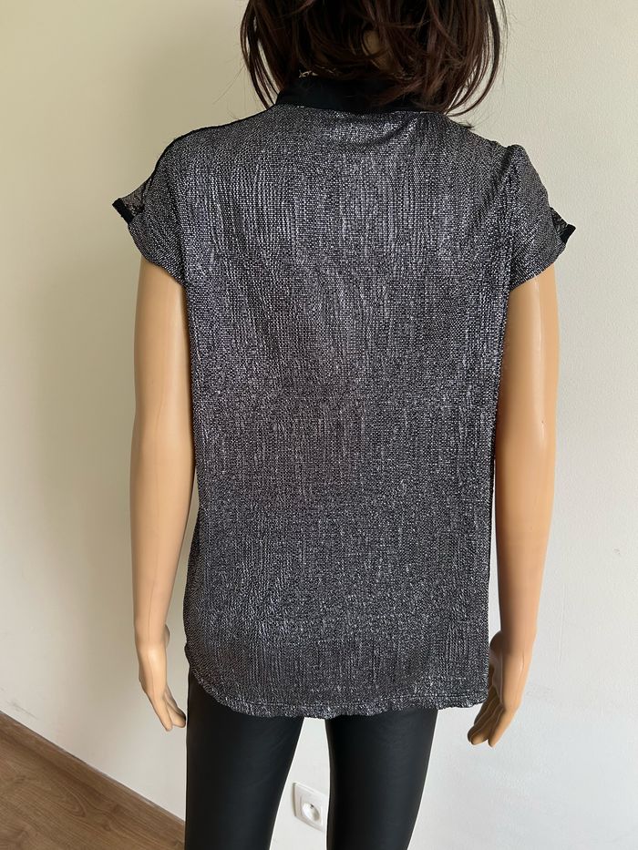 Haut argenté et noir à manches courtes Morgan taille XS jamais porté - photo numéro 5