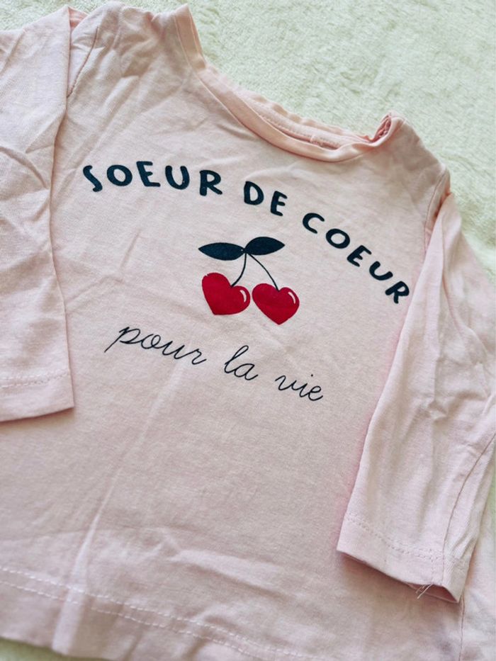 Tee shirt / haut Manche longue 18mois 80cm Mes petits cailloux « sœur de cœur pour la vie » - photo numéro 2