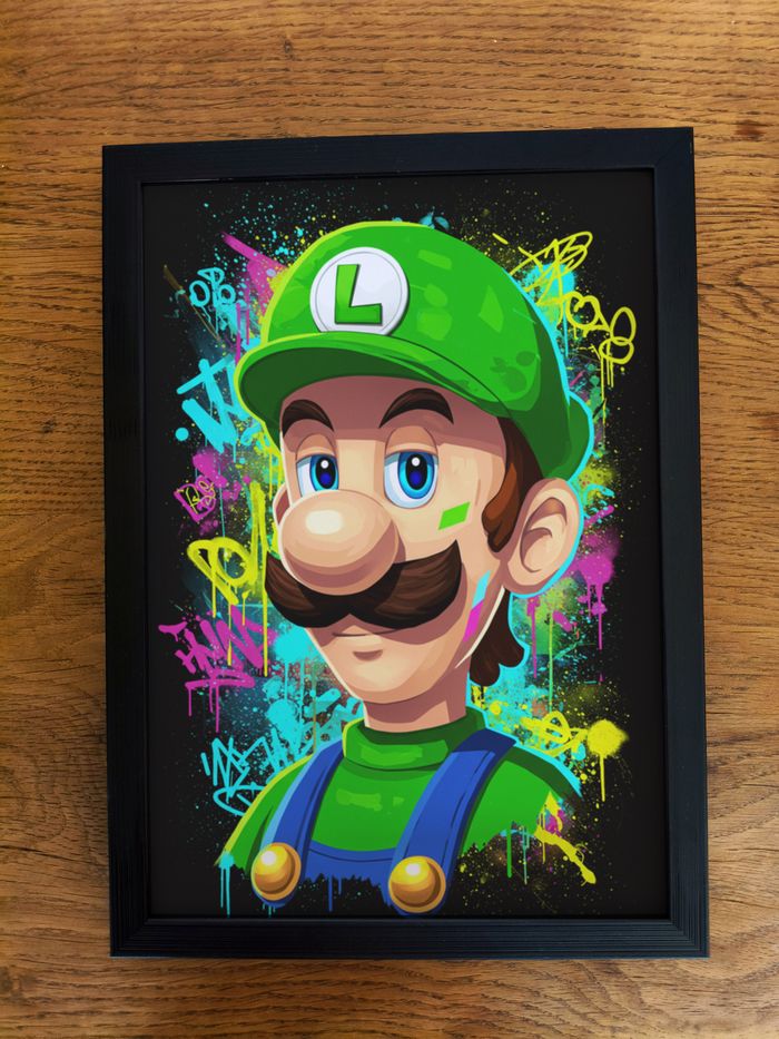 Affiche poster A4 (21×29,7 cm) Luigi Mario art mural street art coloré déco chambre gamer - photo numéro 3