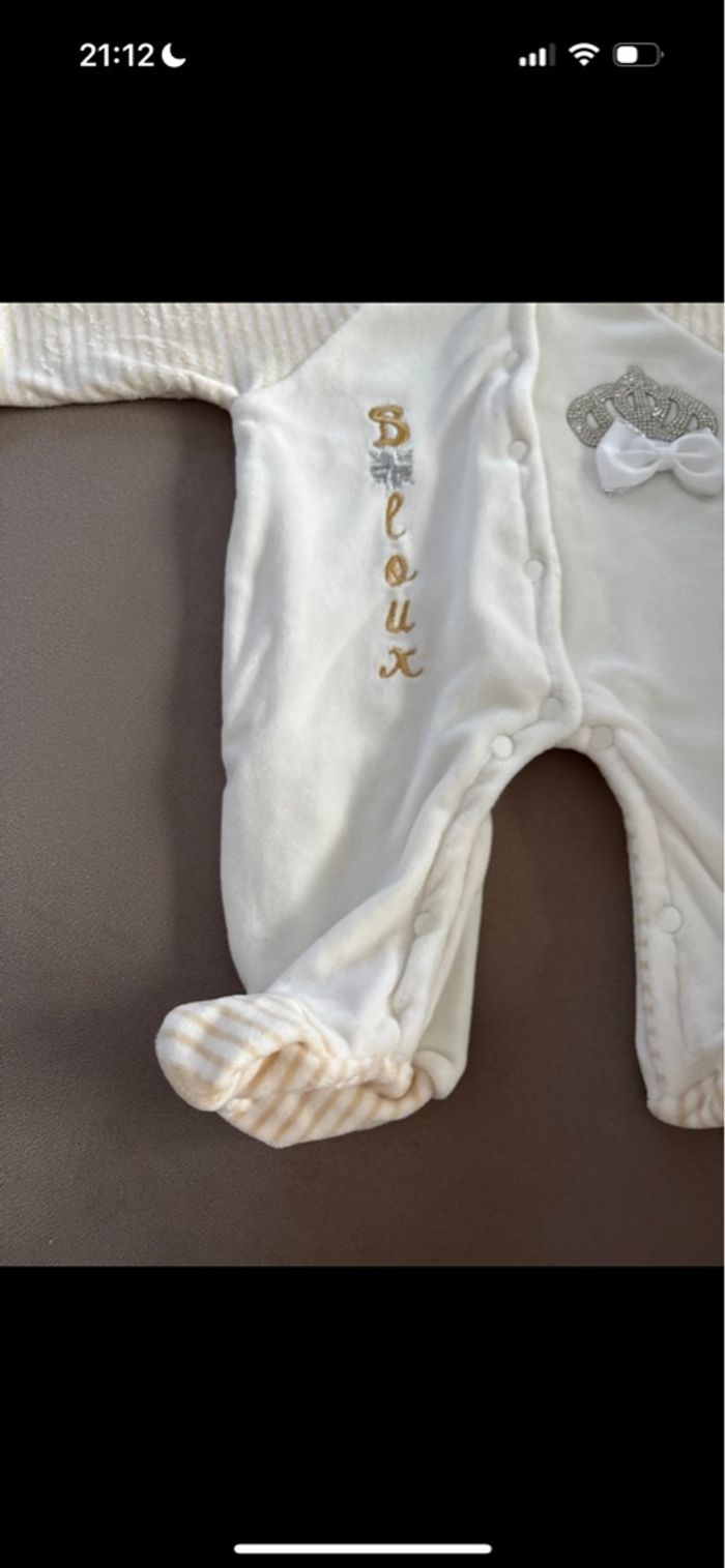 Pyjama Grenouillère Blanc et Beige - Taille 0 naissance