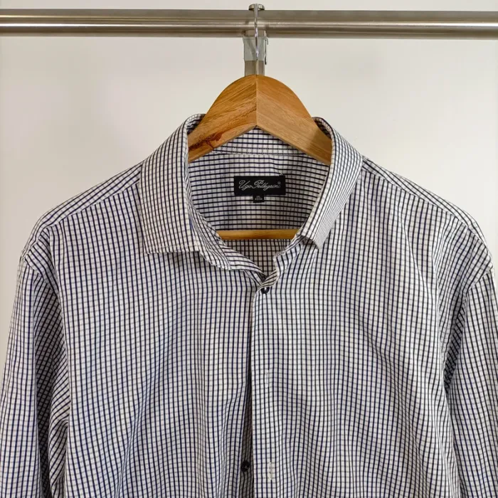 Chemise à carreaux bleu marine et blanc Ugo Pellegrini col classique taille 43/44 A1299 - photo numéro 3