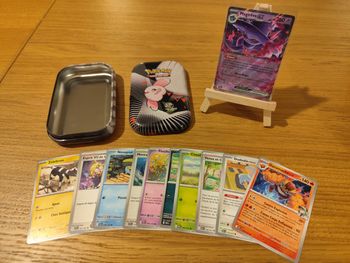 Lot 11 cartes Pokémon avec tin boîte métallique rangement carte Magireve ex ultra rare