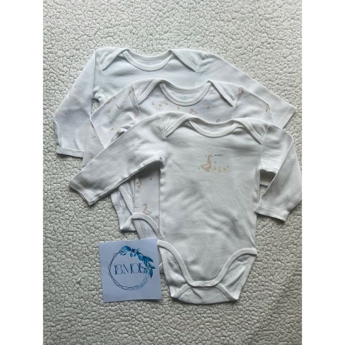 Lot de 3 bodies blancs motifs oies taille 18 mois Tex