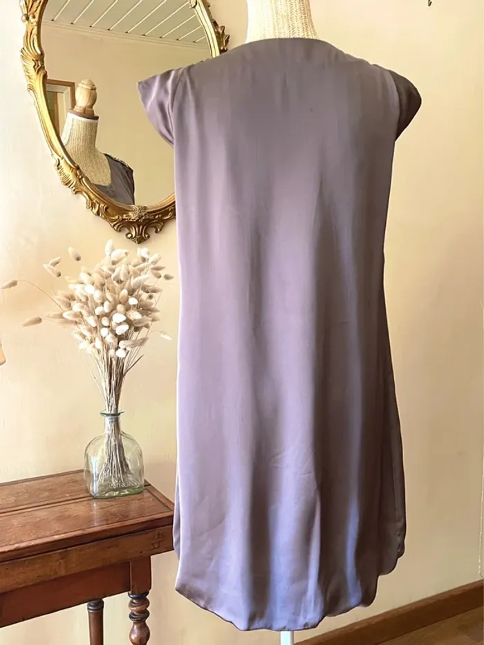 Robe gris Châtaigne Élégante satinée avec Détails en Sequins - photo numéro 6