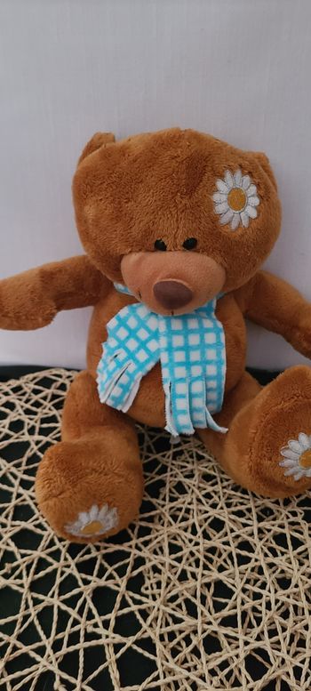 doudou ours écharpe vichy bleu , marguerite