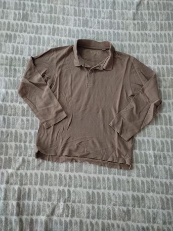 Tee-shirt polo manches longues beige marron Nky 10 ans