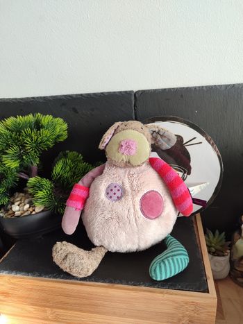 Peluche musicale Chien Les Jolis Pas Beaux moulin roty beige rond rayé Vert Rose