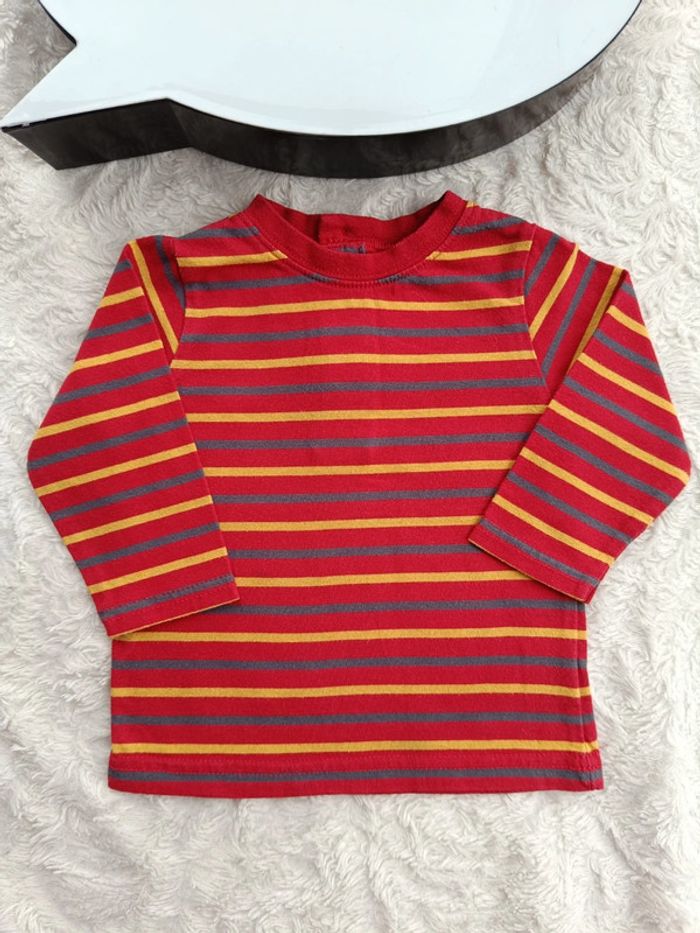 Tee shirt chemise manches longues à rayures Garçon 6 mois - photo numéro 2