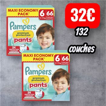Couches Pampers premium protection pants maxi Economy pack taille 6 132 couches