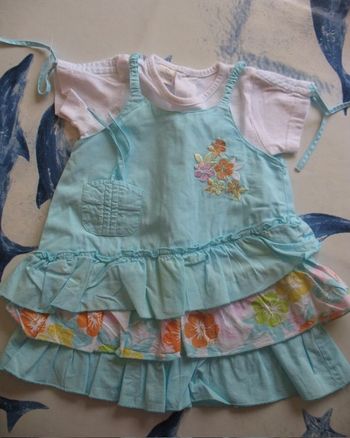 ENSEMBLE 2 PCS BB FILLE : ROBE BLEUE + TEE SHIRT MC BLANC - 6 MOIS - n°15