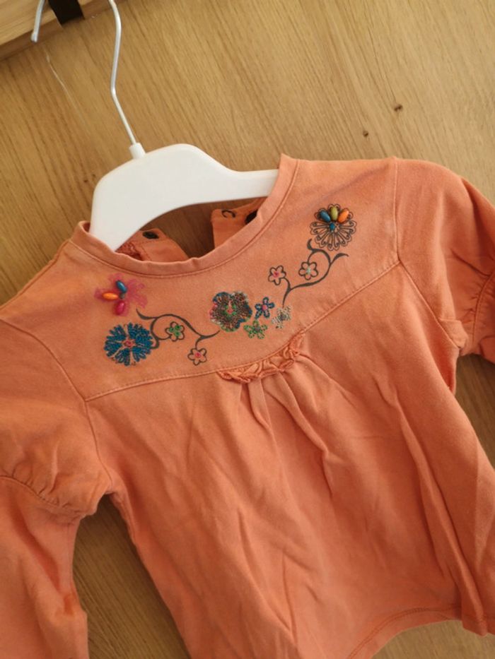T-shirt à longues manches Catimini en orange fleuri au col 2 ans - photo numéro 4