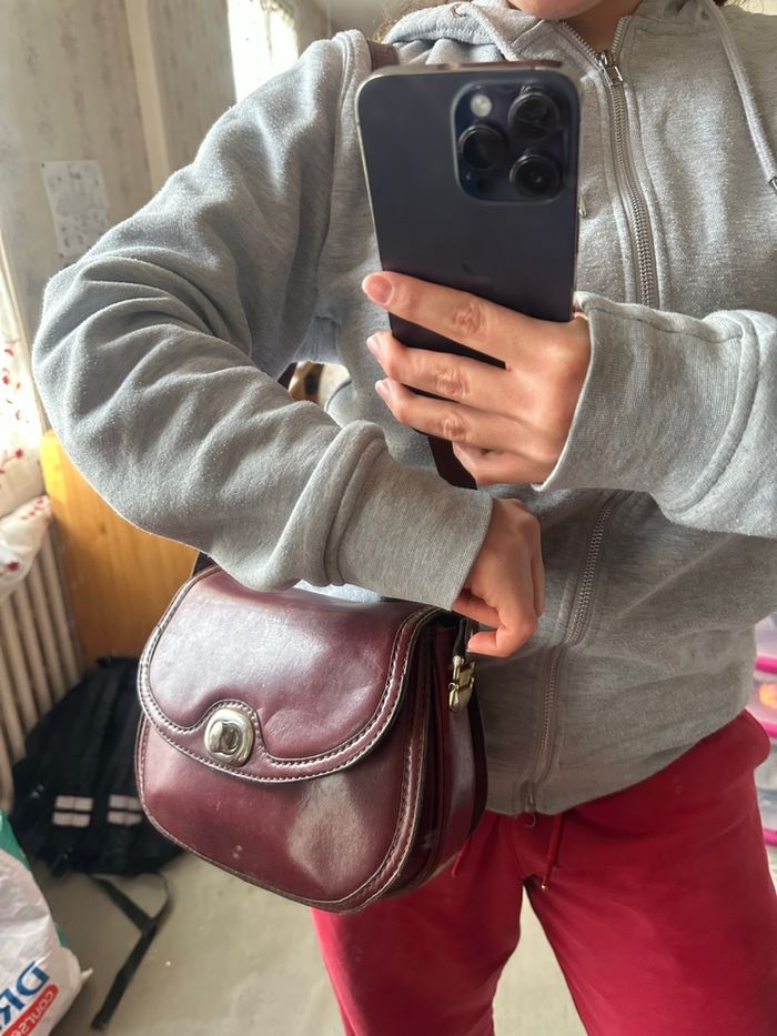 Sac à main vintage bordeaux en cuir- marque Windsor Arlay Paris