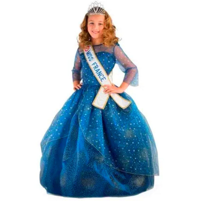 Robe Miss France Deluxe bleue nuit Upyaa 11/12 ans sous housse organza avec cintre satin