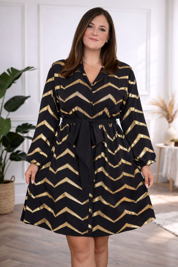 Robe chemise noire élégante à chevrons dorés Femme taille 54 marque Asos 💍