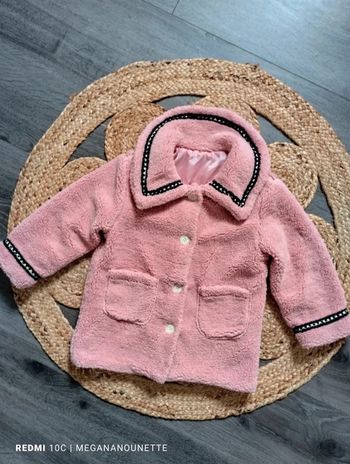 🦋 Magnifique manteau moumoute rose poudré col bateau 4 ans Boutique Parisienne