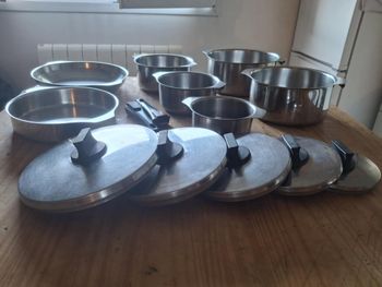 Batterie letang et remy triplinox en inox 18/10 triple fond cuivre/inox 5 casseroles + 2 poêles