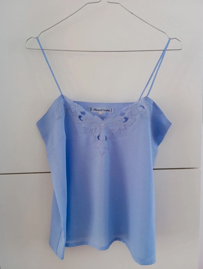 Top caraco vintage débardeur bleu ciel made in France - photo numéro 7