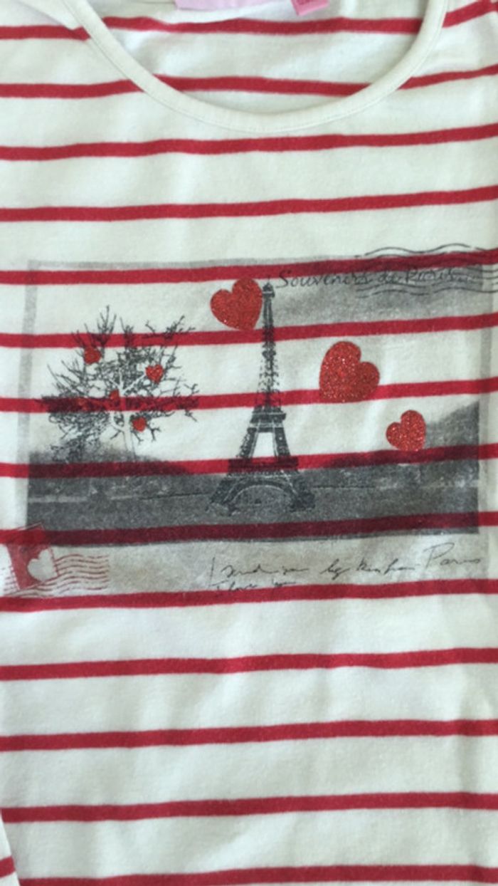 Tee-shirts Ml marinière blanc rouge Paris 8 ans NKY - photo numéro 2