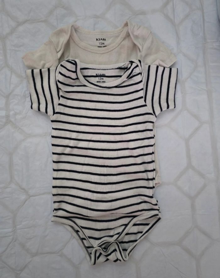 Lot 3 Bodys Bébé KIABI Manches Courtes - 12 Mois (80 cm) - Marinière & Messages - photo numéro 2