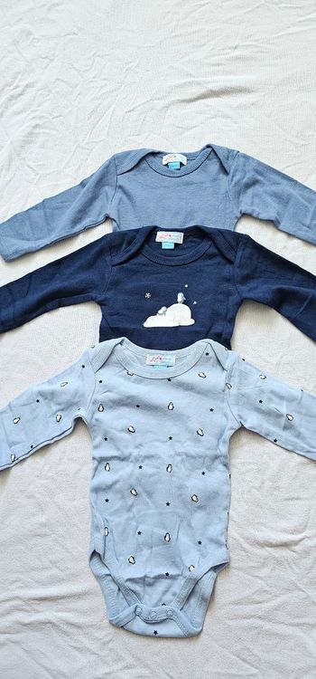 Lot de 3 bodies bébé à manches longues – Neufs – Thème hiver / pingouins