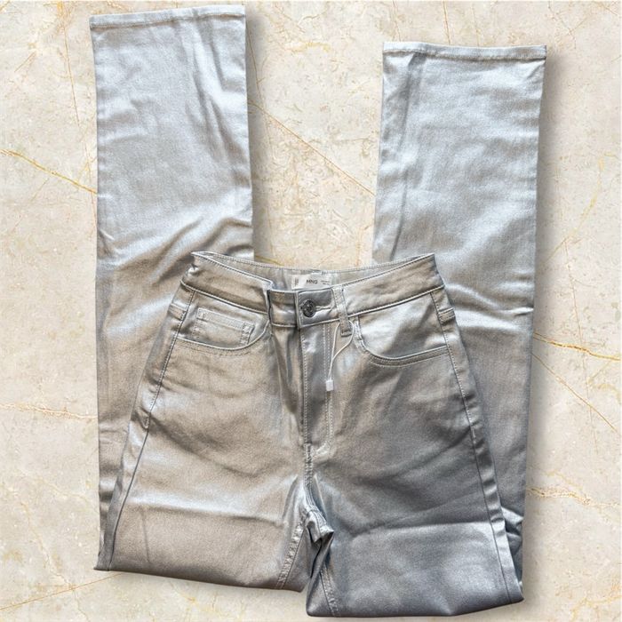 Pantalon slim luisant argenté brillant MNG taille 36 S - photo numéro 2