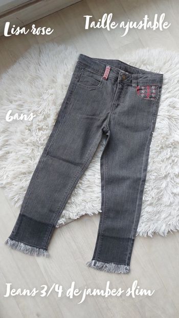 Jeans slim 3/4 de jambes gris 6 ans Lisa rose