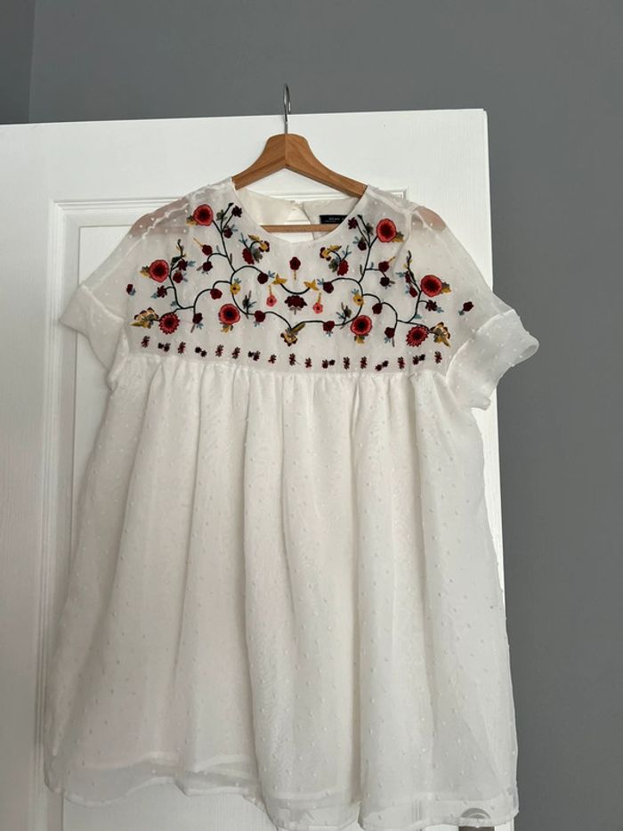 Combishort blanche plumetis et fleur S