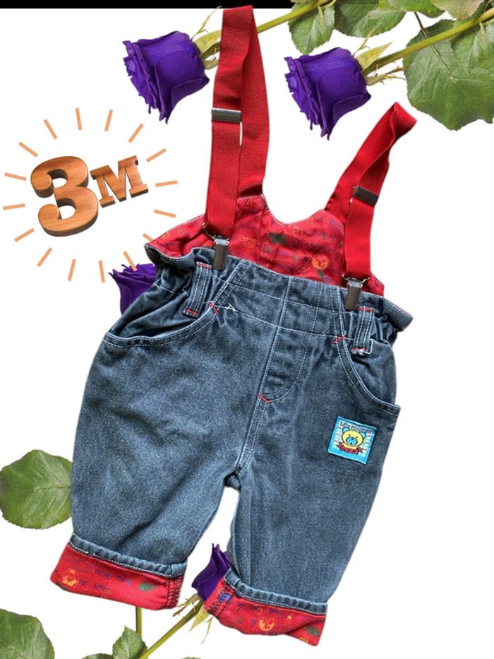 Salopette jean et rouge - TEX - 3 mois