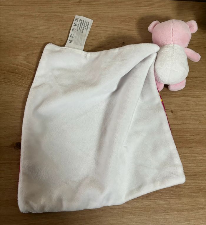 Doudou ours rose blanc mouchoir fuchsia zzzz shima - photo numéro 3
