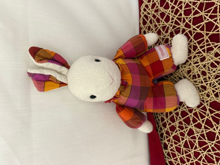 doudou lapin vintage carreaux bordeaux, orange - photo numéro 5