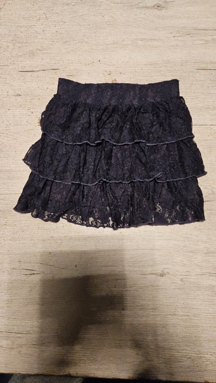 Jupe bleu foncé tirant sur le mauve en dentelle doublée, Esprit, taille 8/9 ans - photo numéro 2