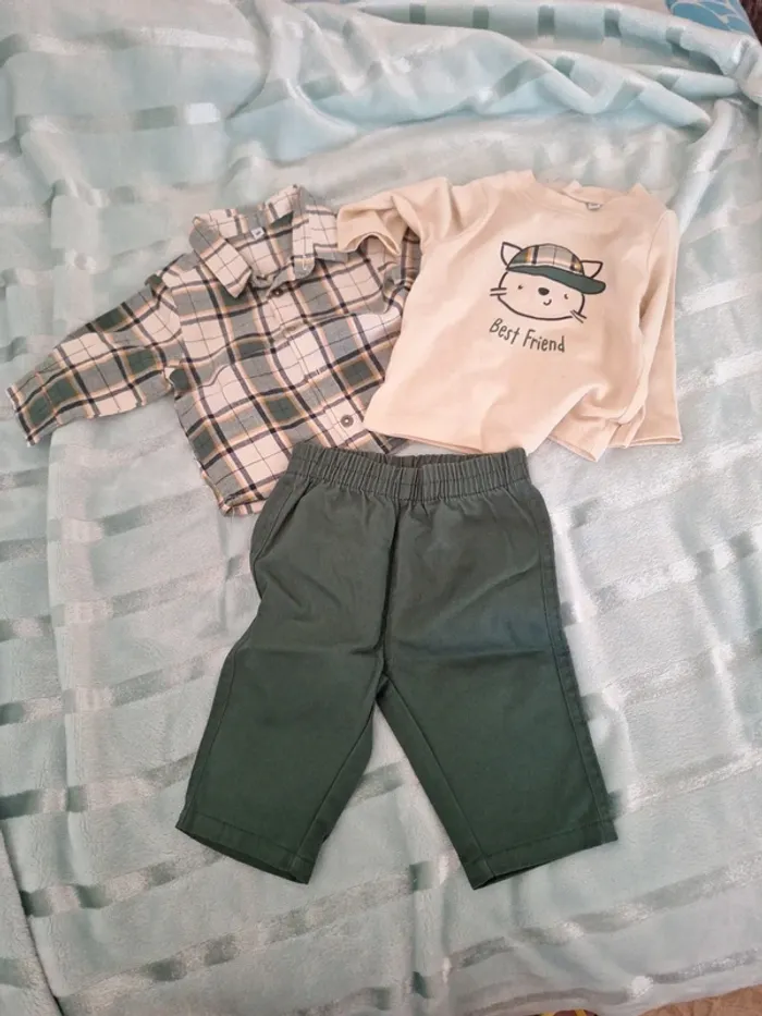 Ensemble pantalon, chemise et tee-shirt  3 mois
