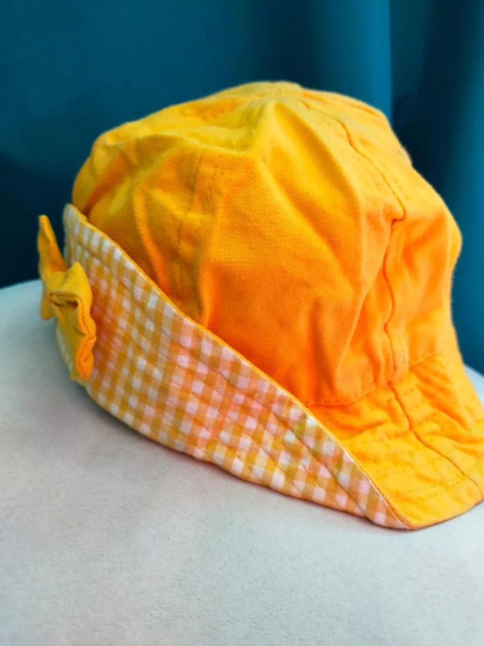 Bob jaune à carreaux vichy et nœud – 53 cm – 100 % coton - photo numéro 3