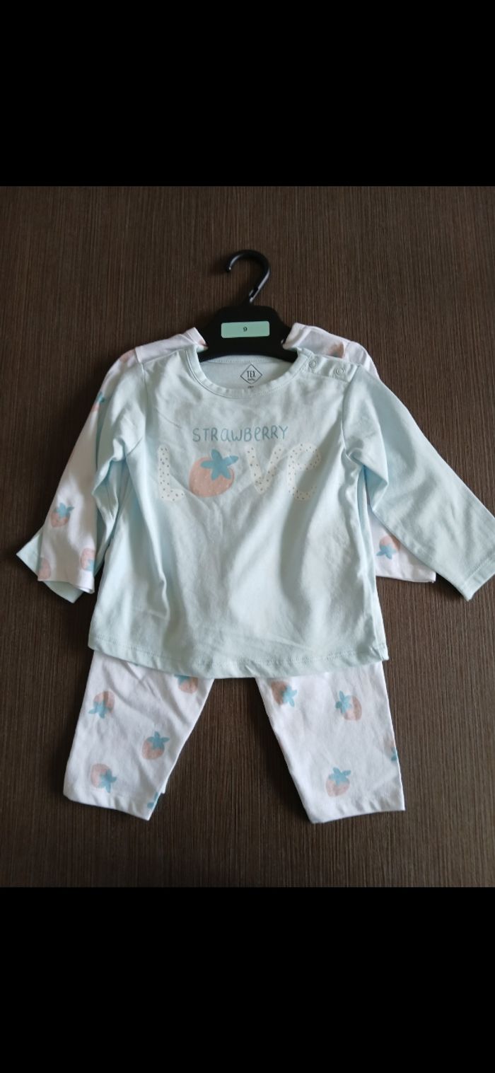 Lot 2 pyjamas sans pieds fille tex baby 71 cm 9 mois - photo numéro 2