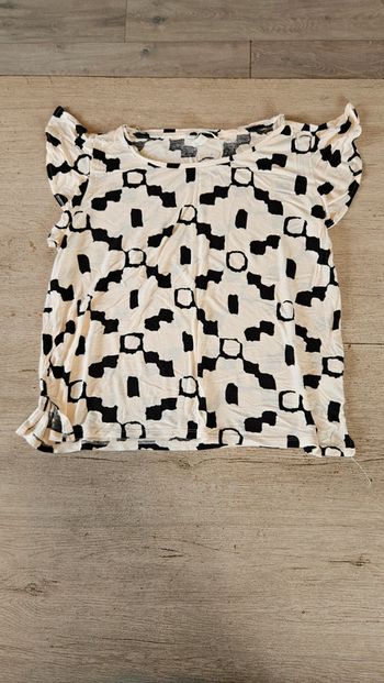 Blouse fluide sans manche beige à dessin noir, H&M, M, nickel