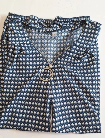 Haut femme   manche 3/4 bleue blanc