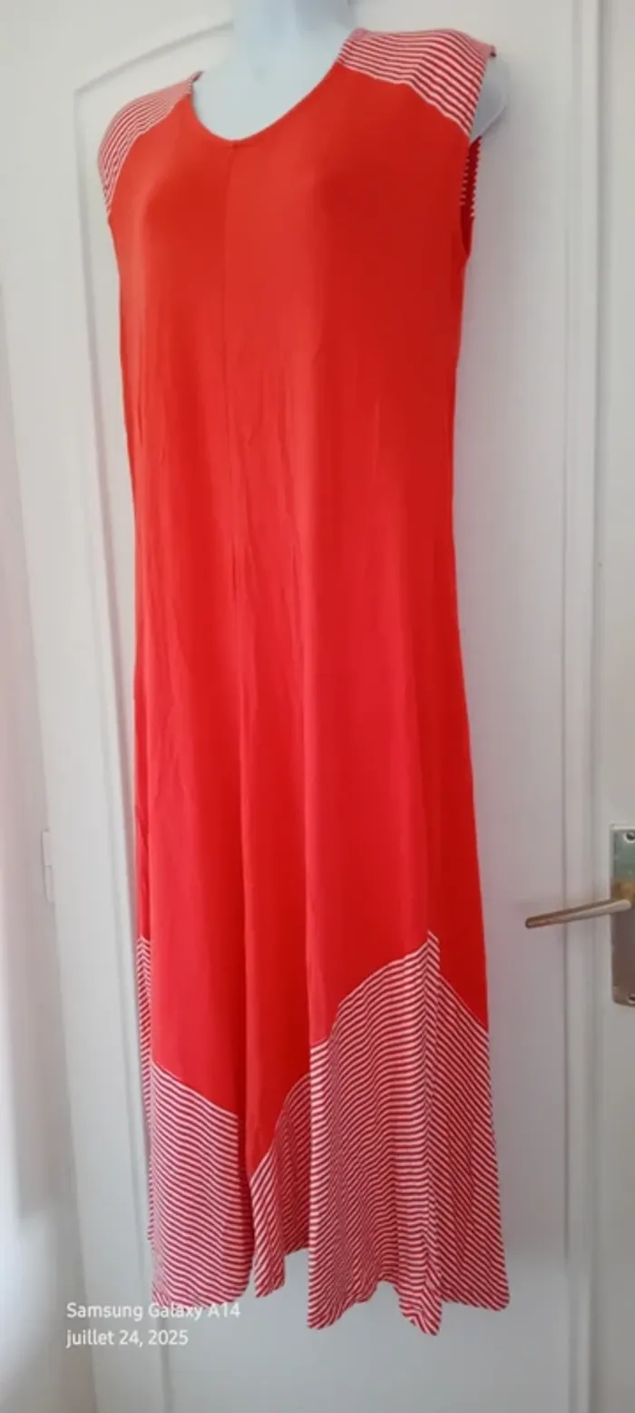 Robe très longue débardeur fluide avec rayures corail femme Xl - photo numéro 3
