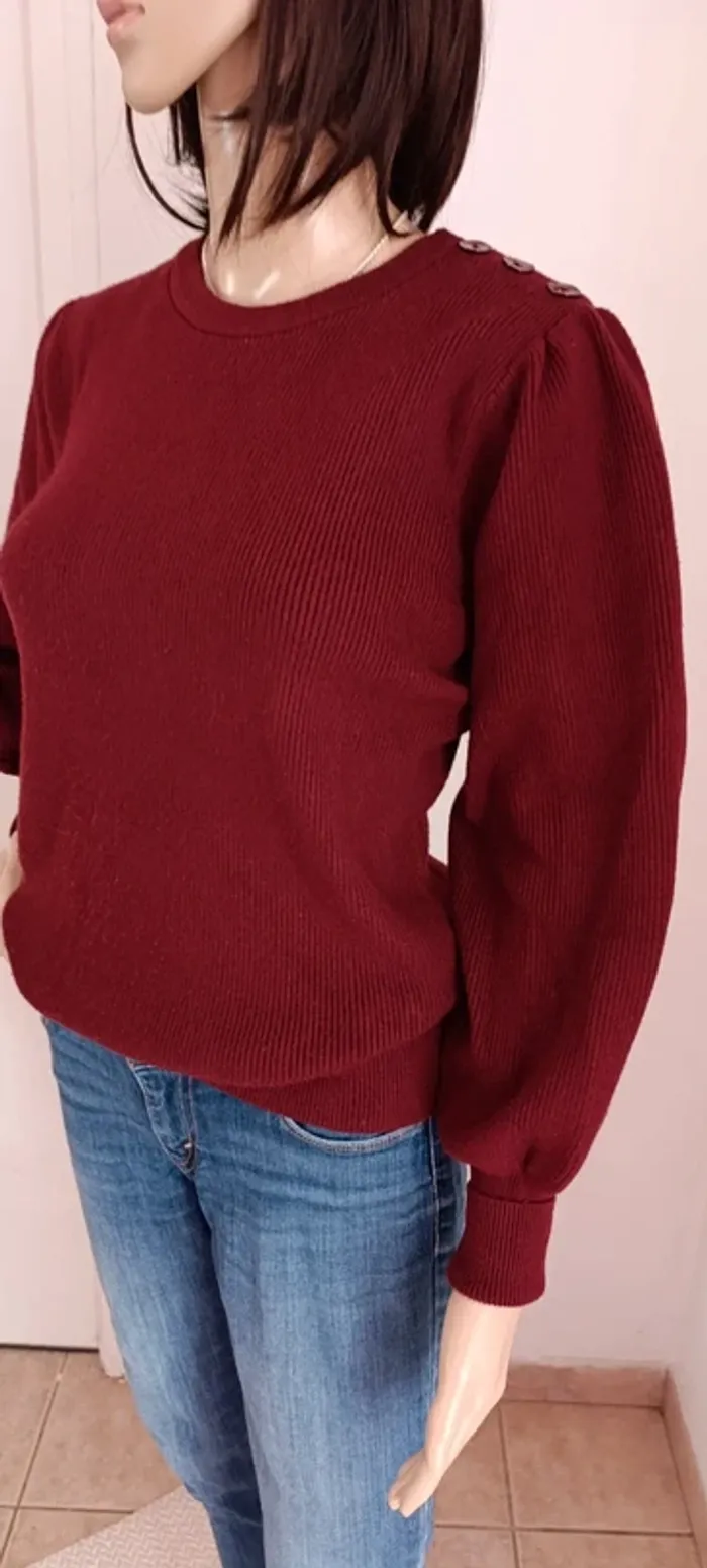 Pull bordeaux Etam taille M manches bouffantes - photo numéro 3