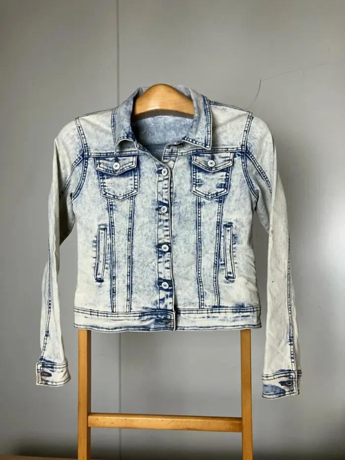 Veste en jean vintage blanc | Style rétro des années 90 Oversize Unisexe - photo numéro 3