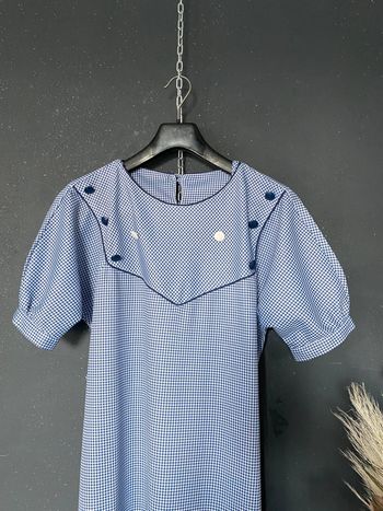 Robe pieds de poule voir mensurations marine blanc plastron à boutons
